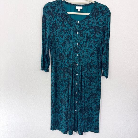 J. Jill Womens Button Front Midi Dress Size S P Floral Flowy Modest Green - Picture 1 of 7